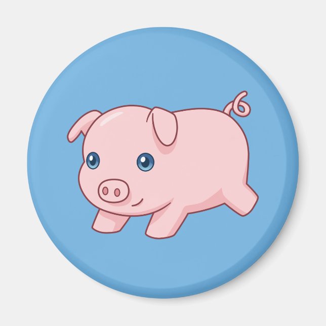 Cute Running Piglet Pig on Blue Magnet (Front)