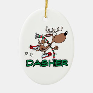 cute running reindeer DASHER cartoon Ceramic Tree Decoration