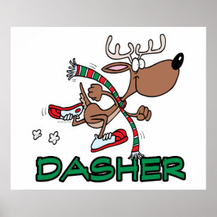 cute running reindeer DASHER cartoon Poster
