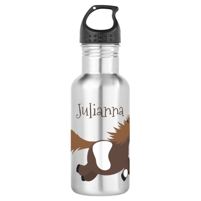 Cute running Shetland pony cartoon illustration 532 Ml Water Bottle (Front)