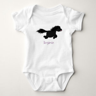 Cute running Shetland pony cartoon illustration Baby Bodysuit