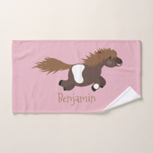 Cute running Shetland pony cartoon illustration Bath Towel Set