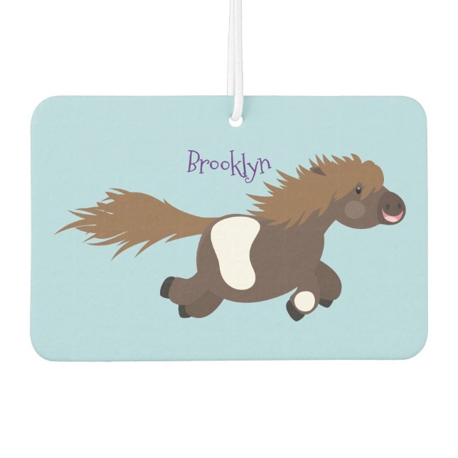 Cute running Shetland pony cartoon illustration Car Air Freshener (Front)