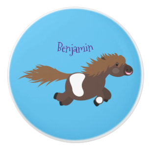 Cute running Shetland pony cartoon illustration Ceramic Knob