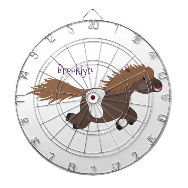 Cute running Shetland pony cartoon illustration Dartboard (Front)