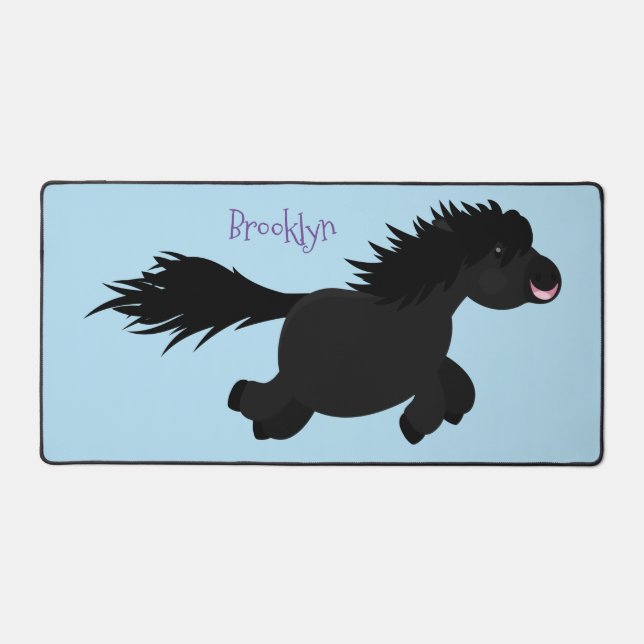 Cute running Shetland pony cartoon illustration Desk Mat (Front)