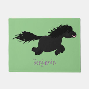 Cute running Shetland pony cartoon illustration Doormat