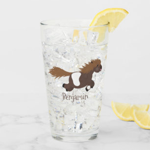 Cute running Shetland pony cartoon illustration Glass