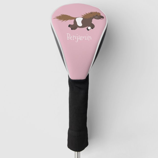 Cute running Shetland pony cartoon illustration Golf Head Cover (Front)