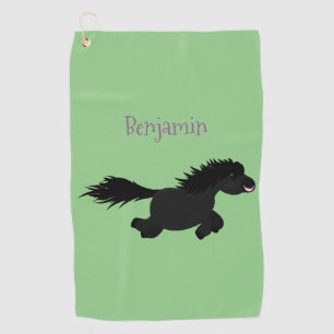 Cute running Shetland pony cartoon illustration Golf Towel