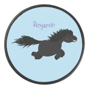 Cute running Shetland pony cartoon illustration Hockey Puck