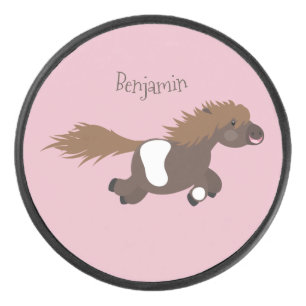 Cute running Shetland pony cartoon illustration Hockey Puck