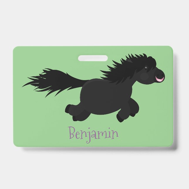 Cute running Shetland pony cartoon illustration ID Badge (Front)