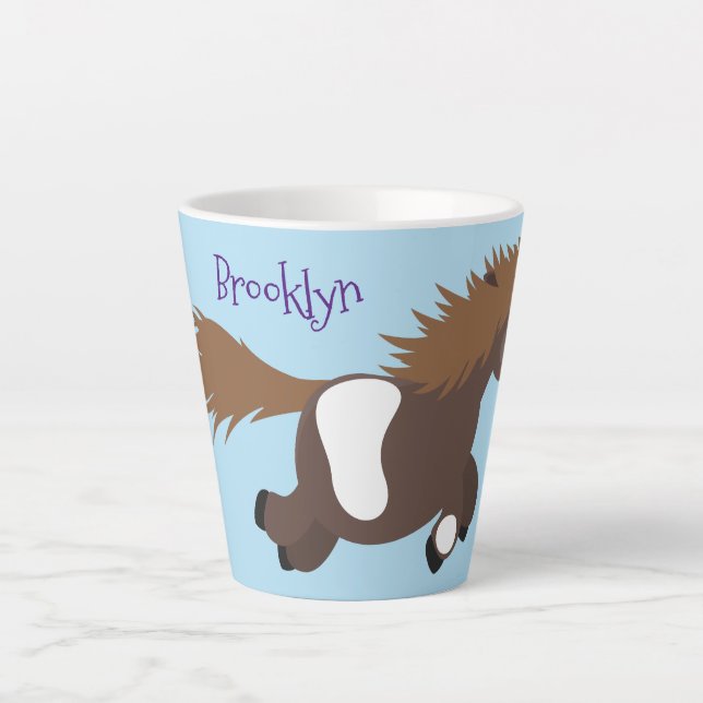 Cute running Shetland pony cartoon illustration Latte Mug (Front)