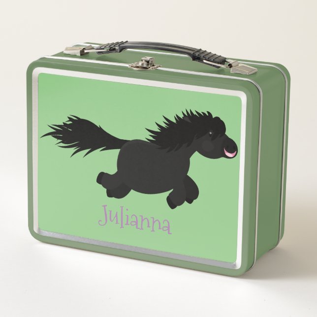 Cute running Shetland pony cartoon illustration Metal Lunch Box (Front)