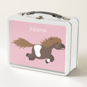 Cute running Shetland pony cartoon illustration Metal Lunch Box