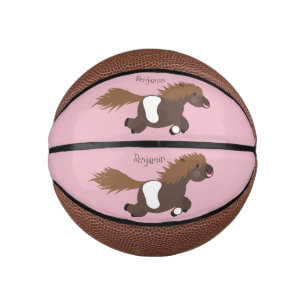 Cute running Shetland pony cartoon illustration Mini Basketball