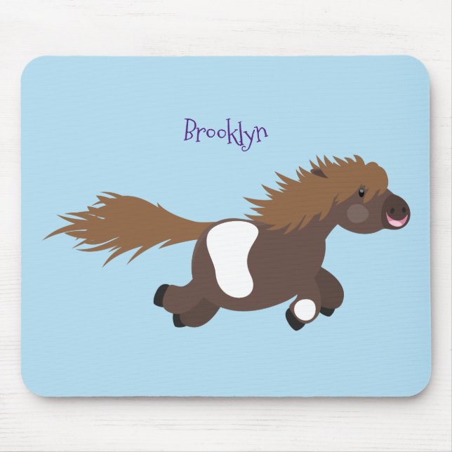 Cute running Shetland pony cartoon illustration Mouse Mat (Front)