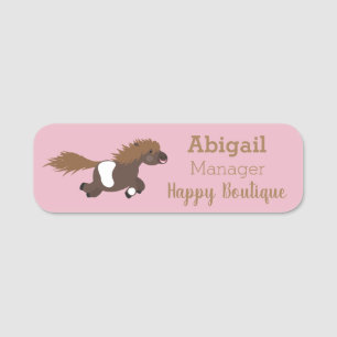 Cute running Shetland pony cartoon illustration  Name Tag