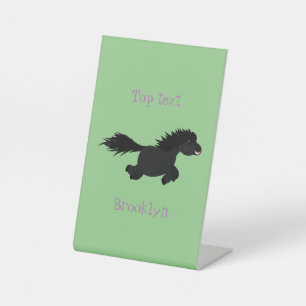 Cute running Shetland pony cartoon illustration  Pedestal Sign