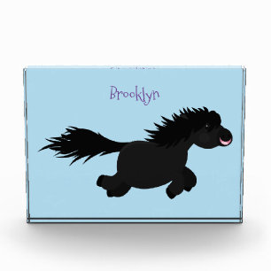 Cute running Shetland pony cartoon illustration  Photo Block