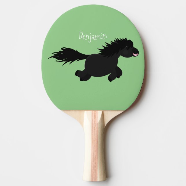 Cute running Shetland pony cartoon illustration Ping Pong Paddle (Front)