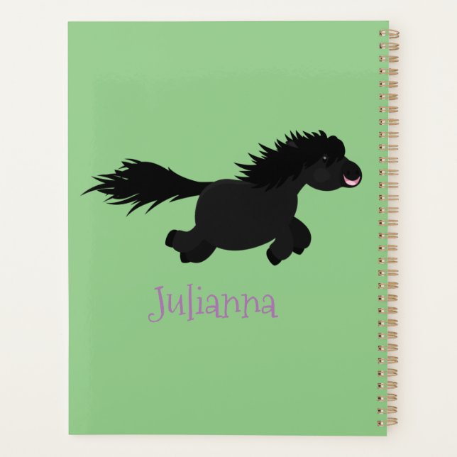Cute running Shetland pony cartoon illustration Planner (Back)
