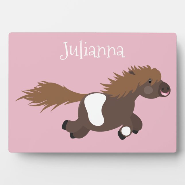 Cute running Shetland pony cartoon illustration Plaque (Front)