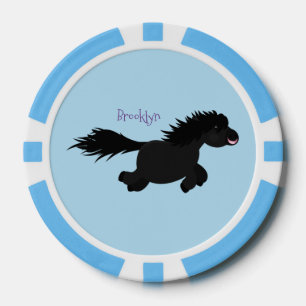 Cute running Shetland pony cartoon illustration Poker Chips