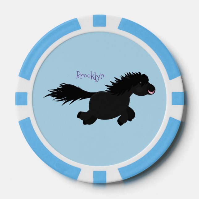 Cute running Shetland pony cartoon illustration Poker Chips (Front)