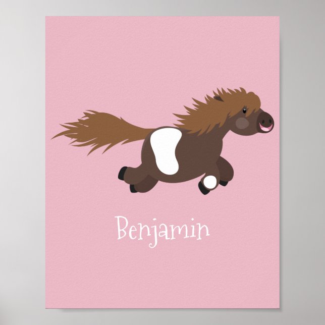 Cute running Shetland pony cartoon illustration Poster (Front)