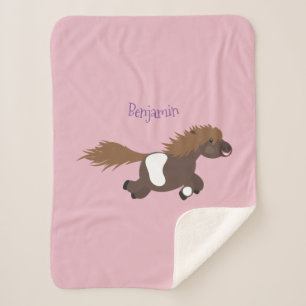 Cute running Shetland pony cartoon illustration  Sherpa Blanket