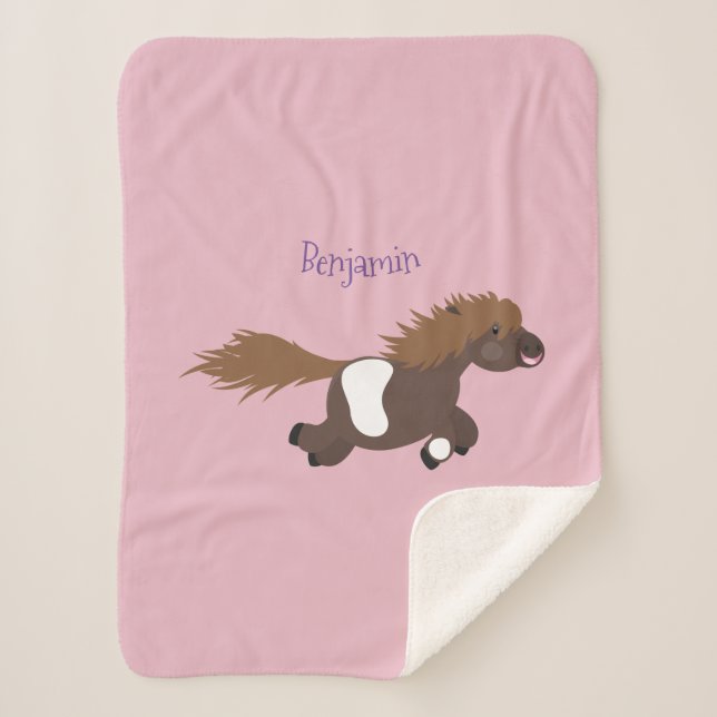 Cute running Shetland pony cartoon illustration  Sherpa Blanket (Front)