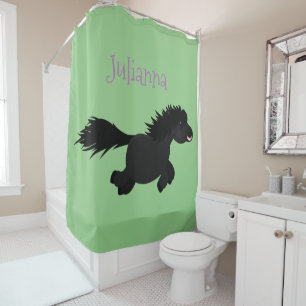 Cute running Shetland pony cartoon illustration Shower Curtain