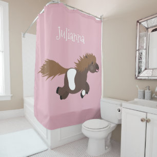 Cute running Shetland pony cartoon illustration Shower Curtain