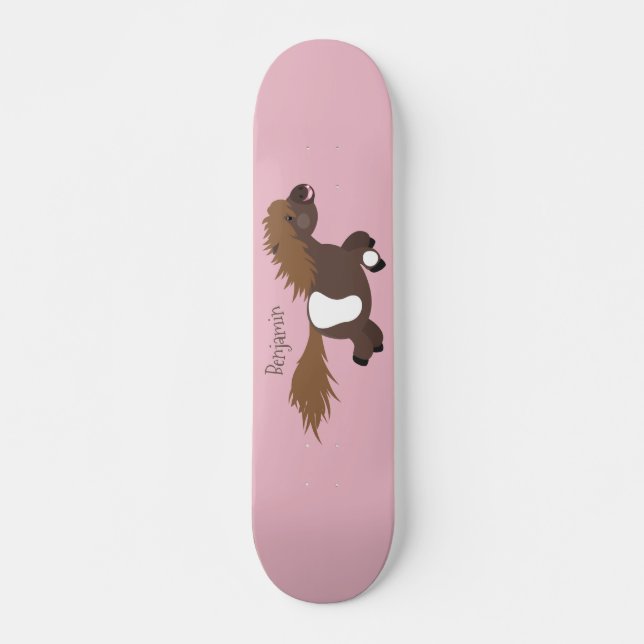 Cute running Shetland pony cartoon illustration Skateboard (Front)