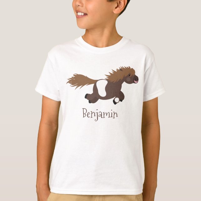 Cute running Shetland pony cartoon illustration T-Shirt (Front)