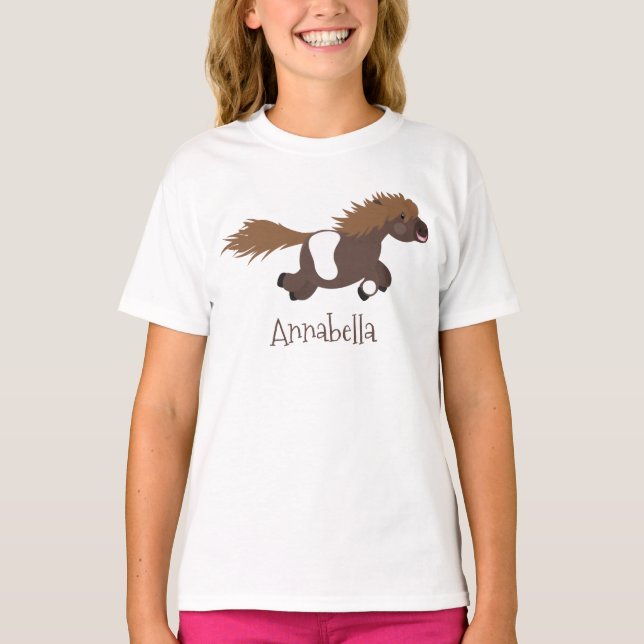 Cute running Shetland pony cartoon illustration T-Shirt (Front)