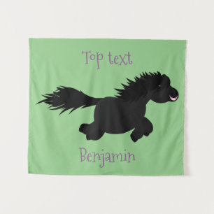 Cute running Shetland pony cartoon illustration Tapestry