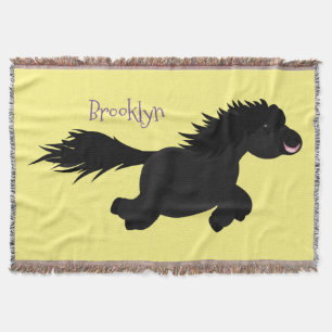 Cute running Shetland pony cartoon illustration Throw Blanket