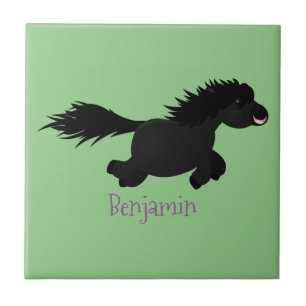 Cute running Shetland pony cartoon illustration Tile