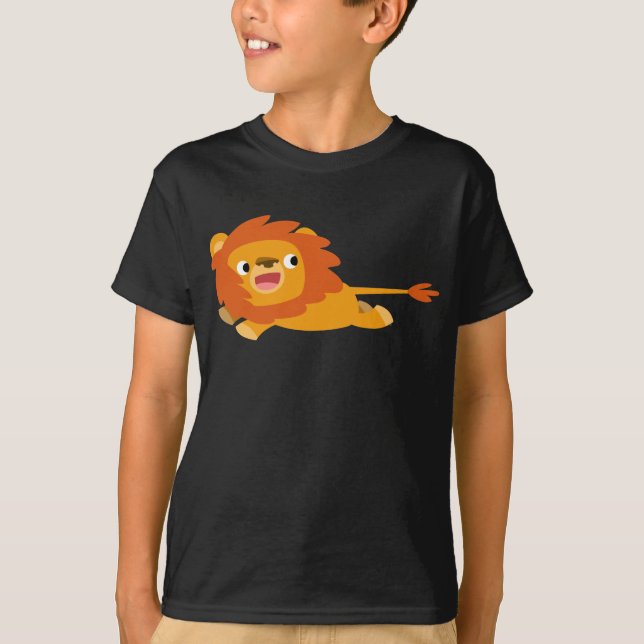Cute Rushing Cartoon Lion Children T-Shirt (Front)