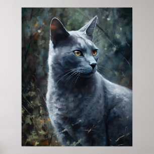 Cute Russian Blue Cat Art Print Poster 