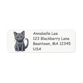 Cute Russian Blue Cat Label