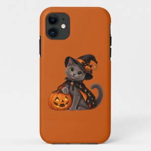 Cute Russian Blue Cat Witch Halloween iPhone 11 Case