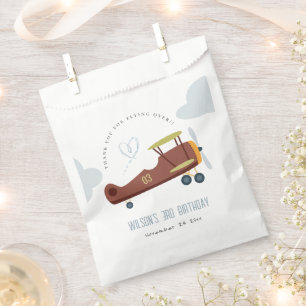 Cute Rust Green Blue Biplane Cloud Heart Birthday Favour Bags