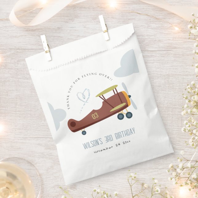 Cute Rust Green Blue Biplane Cloud Heart Birthday Favour Bags (Clipped)