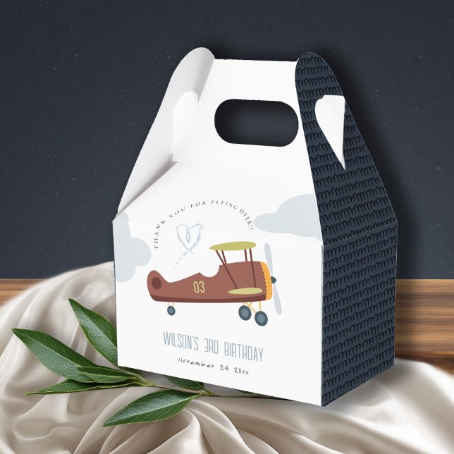 Cute Rust Green Blue Biplane Cloud Heart Birthday Favour Box (Creator Uploaded)