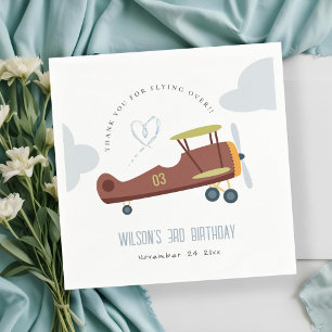 Cute Rust Green Blue Biplane Cloud Heart Birthday Napkin