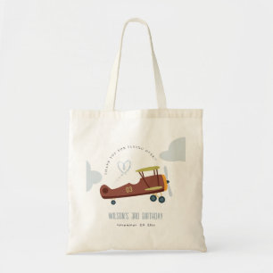 Cute Rust Green Blue Biplane Cloud Heart Birthday Tote Bag